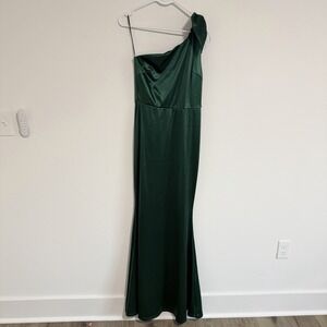 Baltic Born Emerald Green Satin One Shoulder Long Dress Bridesmaid Women's Large